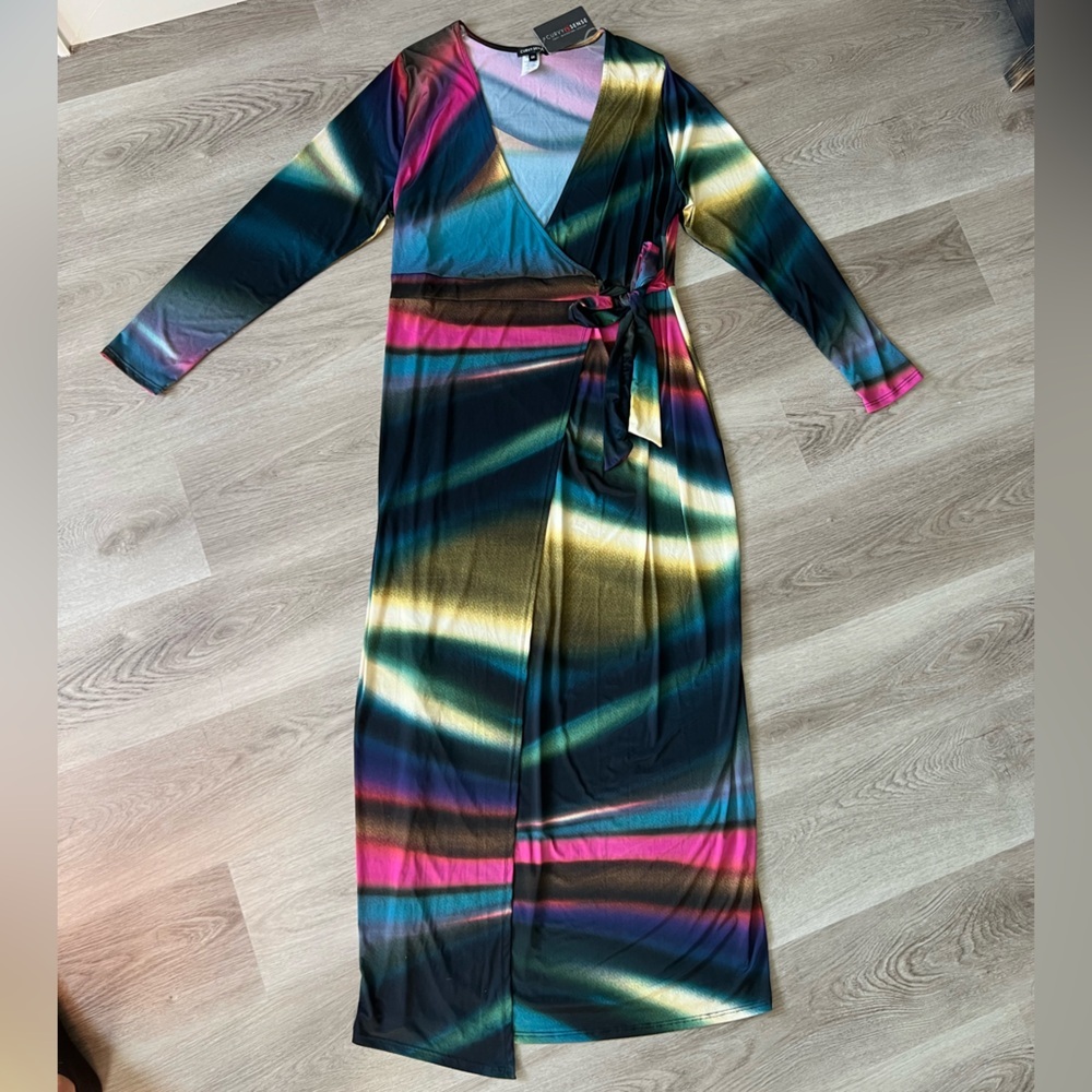 Colorful Striped Wrap Dress